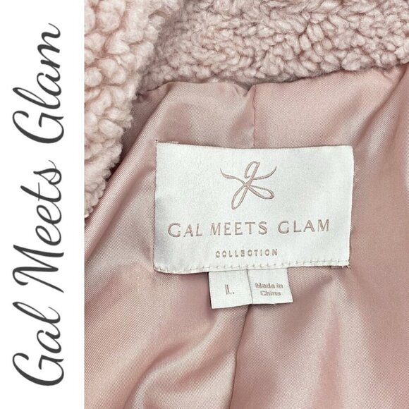 GAL MEETS GLAM Blush Pink Willa Faux Fur Teddy Jacket Fleece, Size Large - Picture 6 of 11